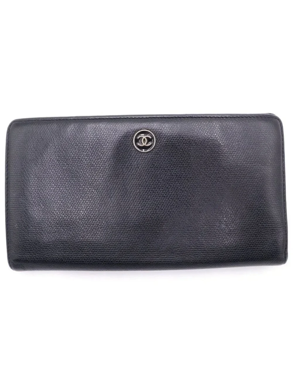 Chanel CC Logo Coco Button Leather Bifold Wallet Black